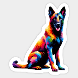 Expressive Dutch Shepherd in Vivid Splash Art Sticker